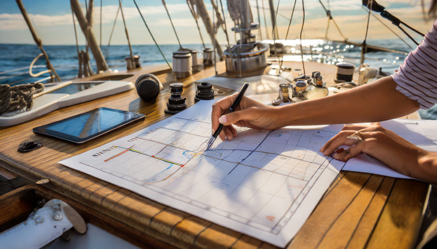 Woman sailor charting a course
