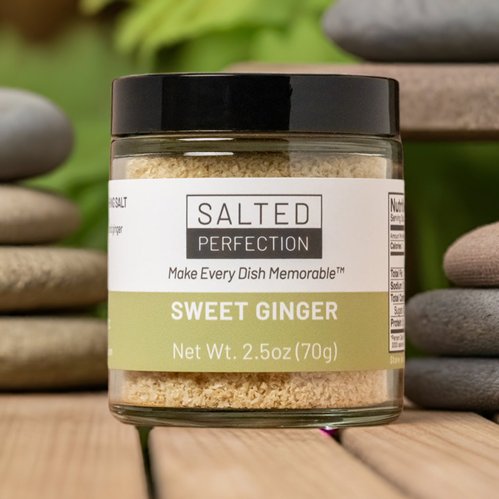 A jar of ginger salt in an Asian garden