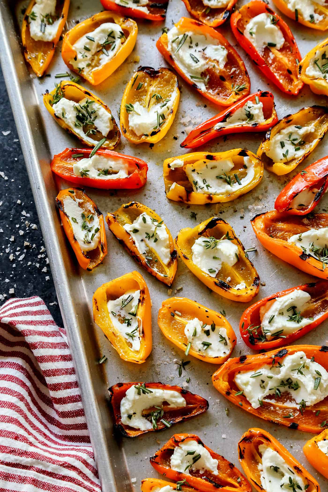 Grilled mini sweet peppers with goat cheese