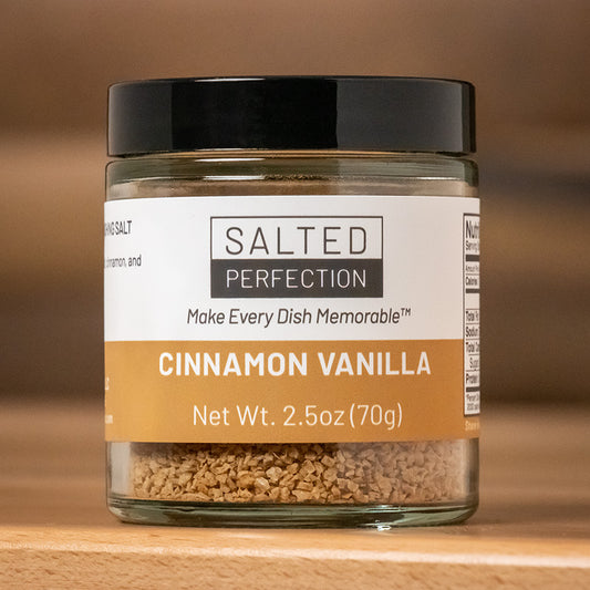 Cinnamon Vanilla finishing flake salt in a jar