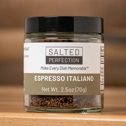 Coffee infused flavored finishing flake salt in a jar
