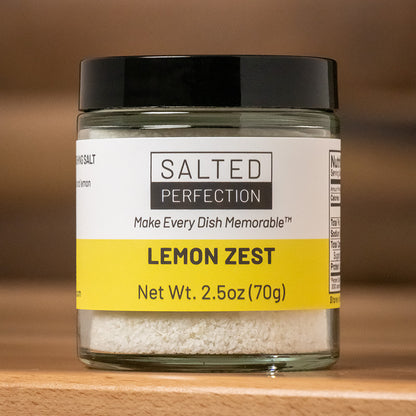 Lemon infused finishing flake salt in a jar
