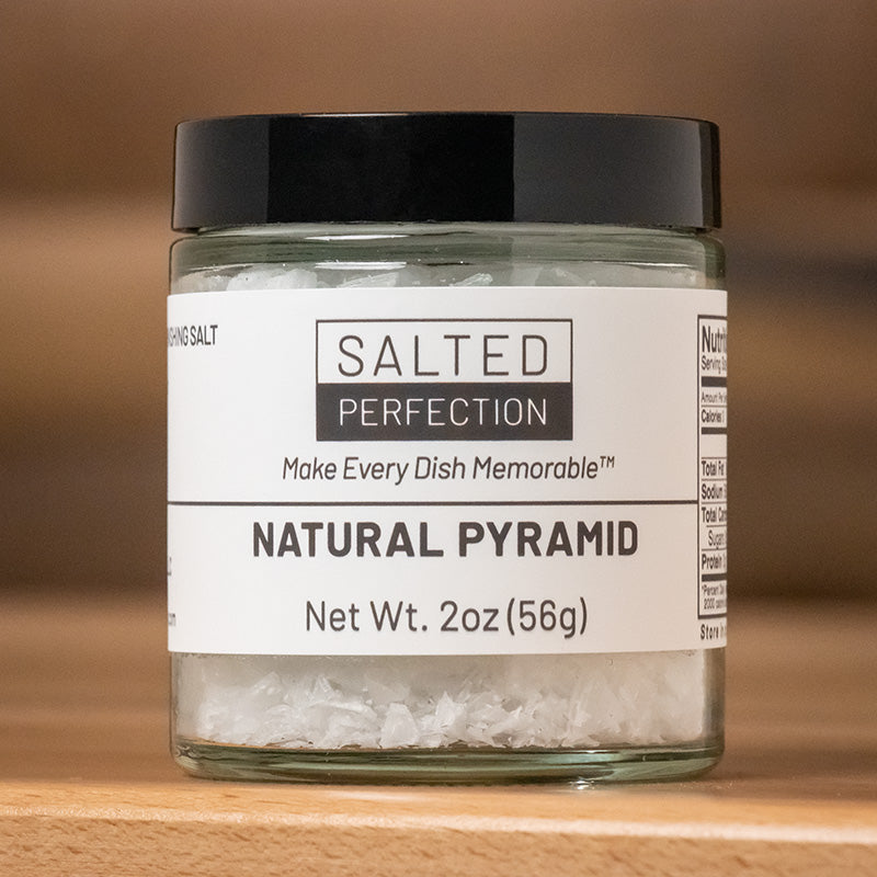 Natural pyramid flake salt in a jar