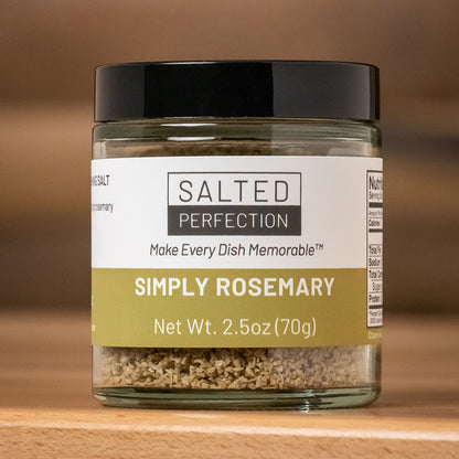 Rosemary flavored finishing flake salt in a jar