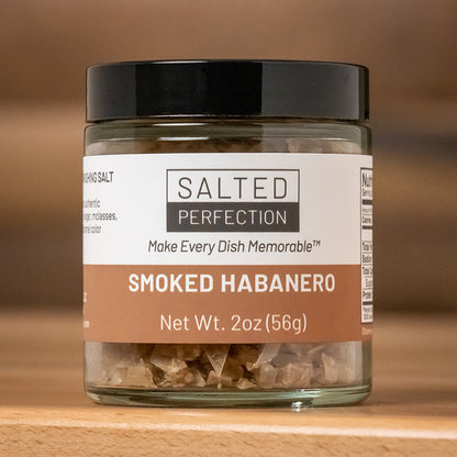 Smoked habanero pyramid flake salt in a jar