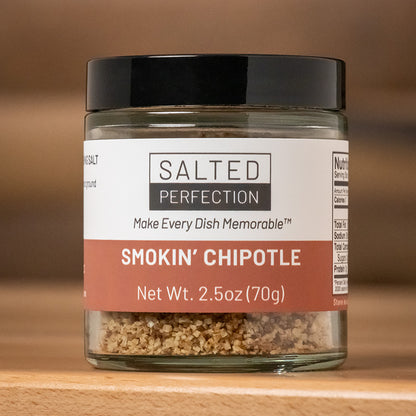 Smoked Chipotle finishing flake salt in a jar