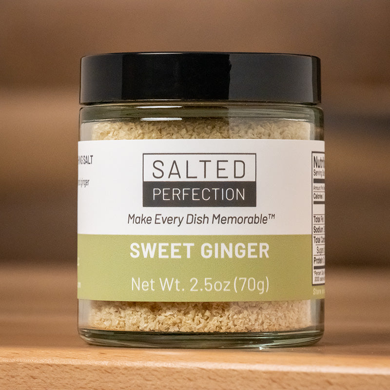 Ginger flavor infused finishing flake salt in a jar